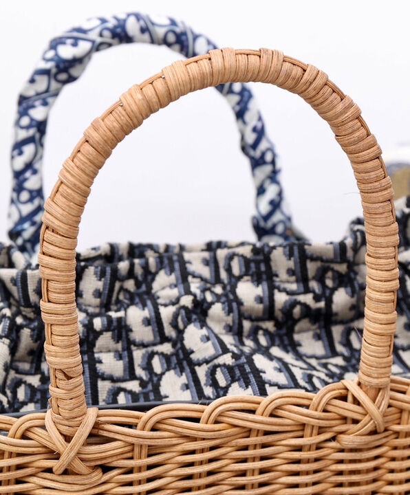 Christian Dior Wicker Basket Canvas with Leather Bag Apricot